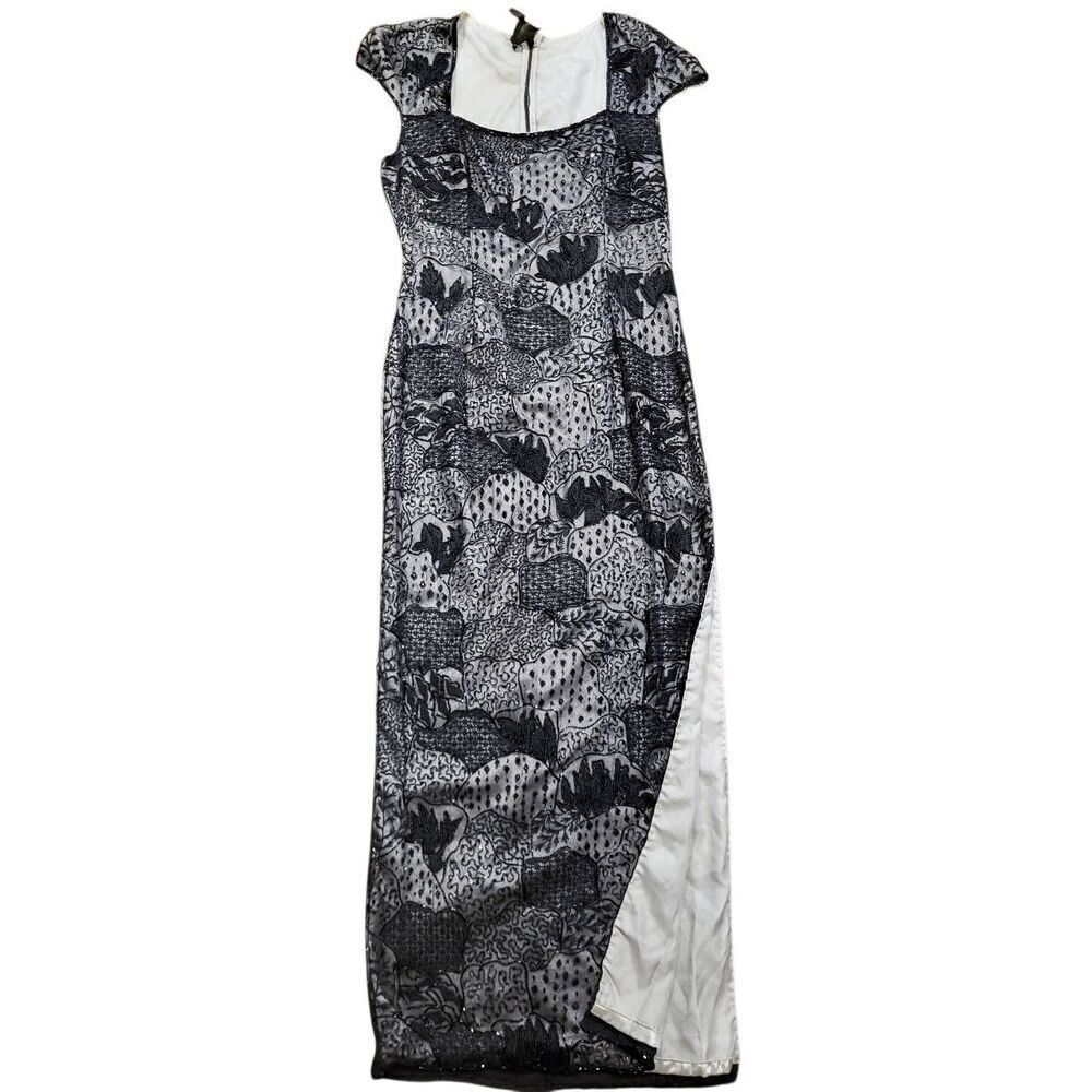 NWT Chaudry Dress Women's Medium Black Silk Beaded Long Formal Gala Whimsigoth